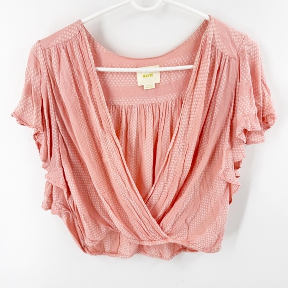 Anthropologie Tops - ✅ Anthropologie Maeve SMALL Nell Pink Dot Surplice Crop Ruffle Shirt Blouse